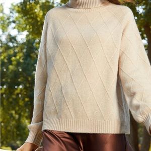 Lilysilk Diamond Knit Cashmere Turtleneck Sweater